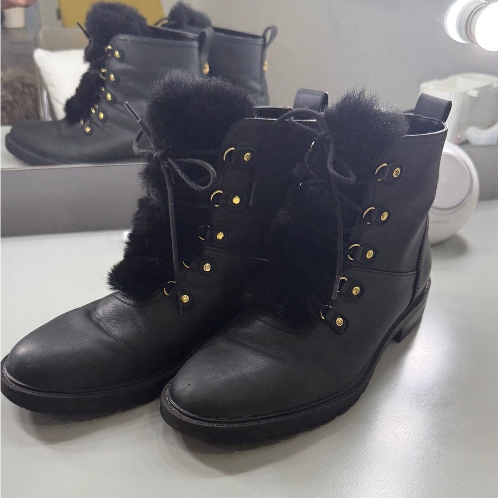 Ralph Lauren Womens Elliot Leather Ankle Boots Black - Size 10